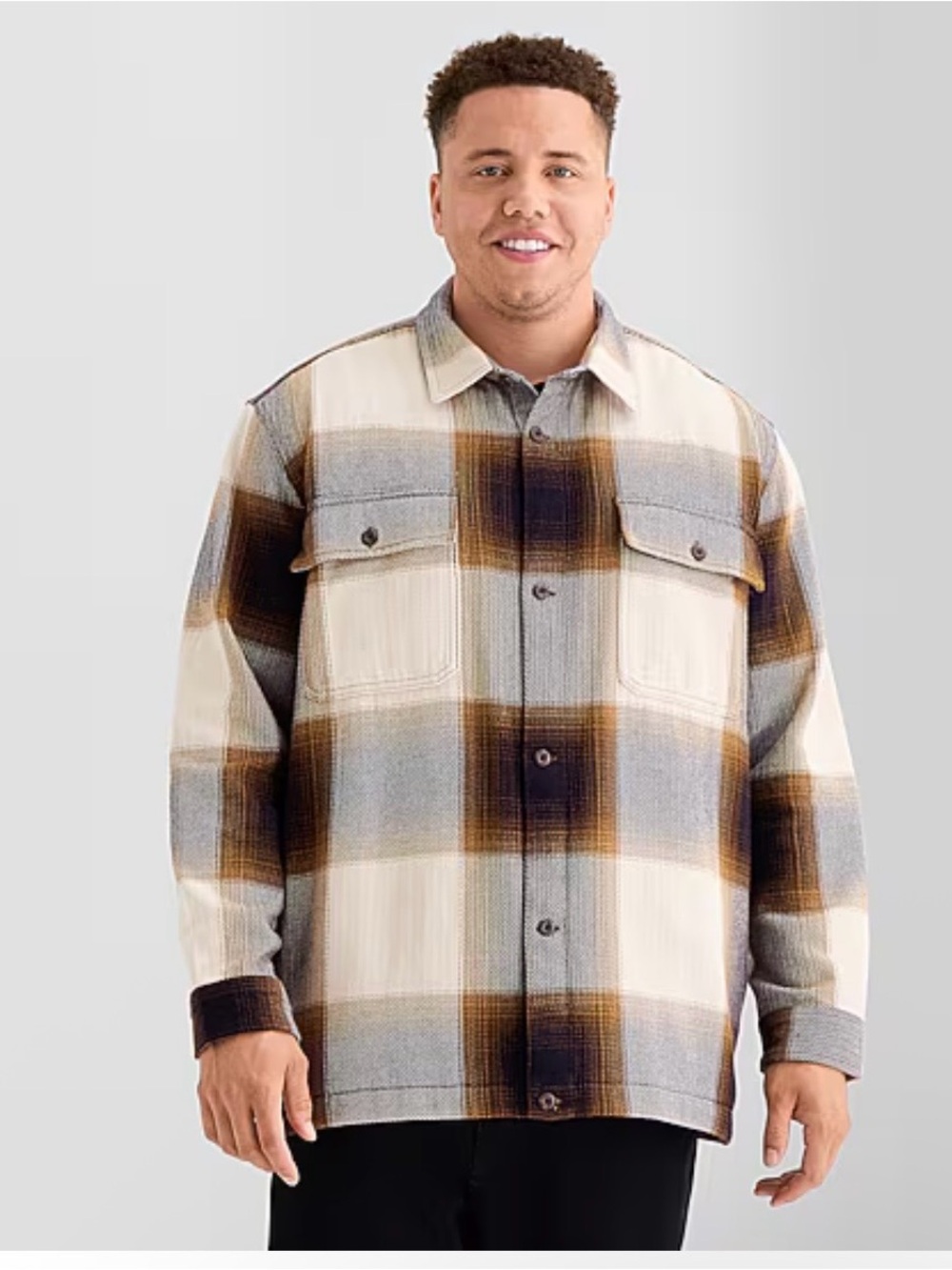 mutual weave Mens Midweight Shirt Plaid Brown& Ivory Flannel Over-shirt 2XL NWOT